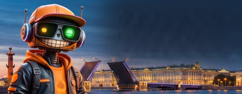 Рифф на фоне разведённого Дворцового моста